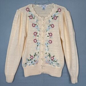 VTG Lindsey‎ Blake Womens Cottagecore Floral Embroidered Cardigan Size S Boho
